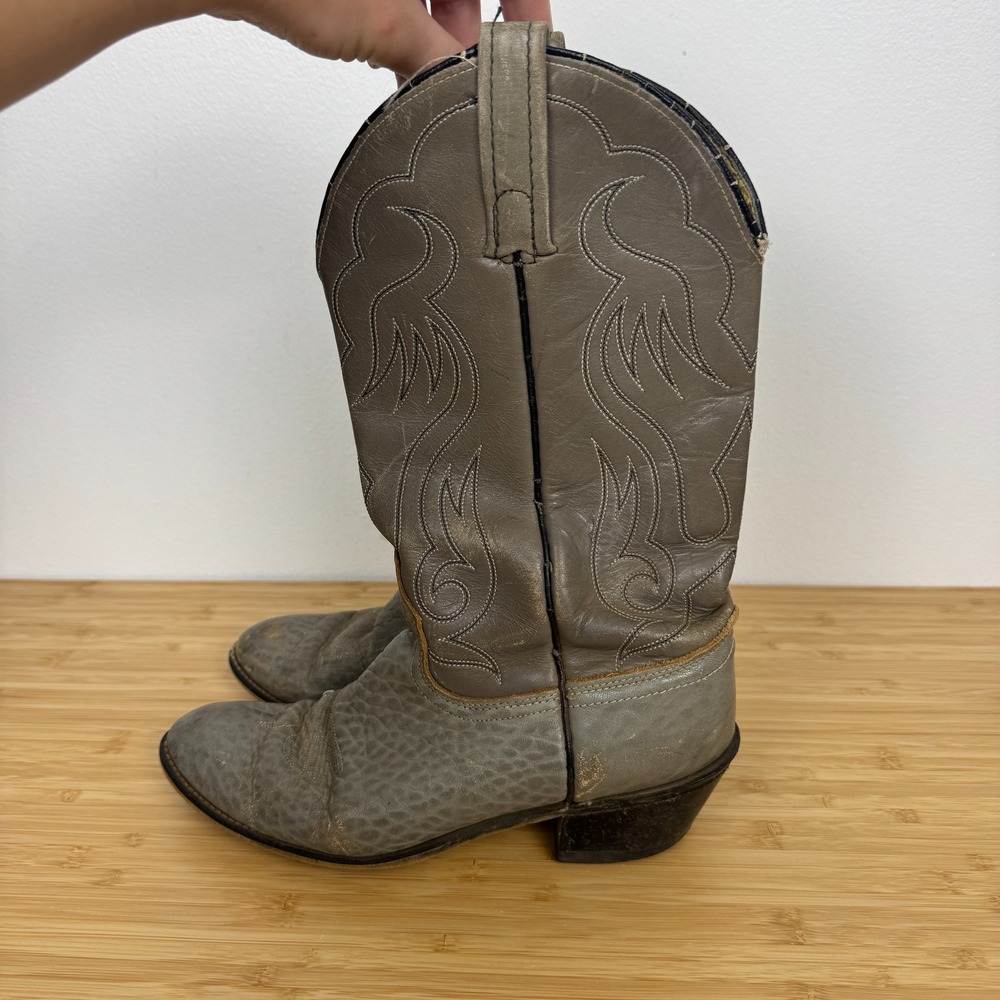 Vintage Acme Gray Leather Western Cowboy Boots Women Size 7 D Genuine - Picture 4 of 11